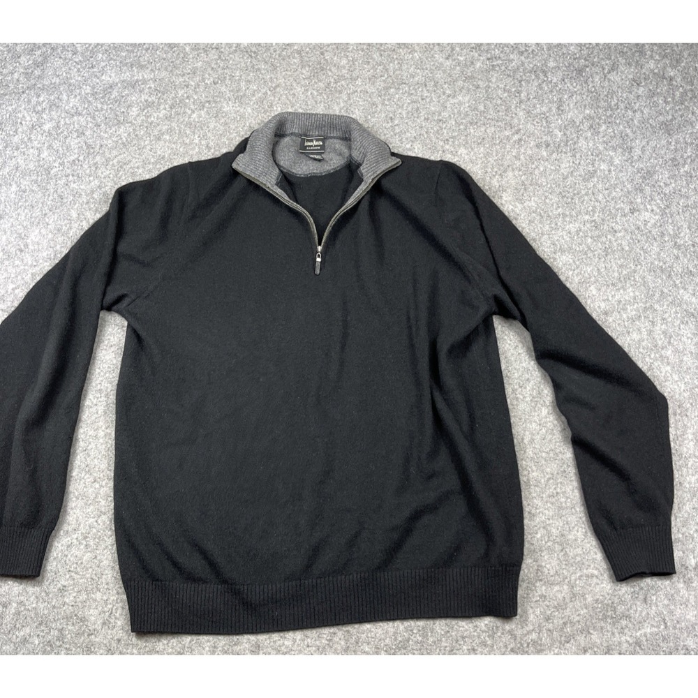 Neiman Marcus Mens Black Cashmere Mock Neck 1/4 Zip Sweater Size Large *READ